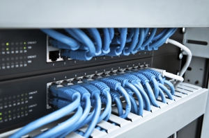Fiber Optic Cables Plugged Into Server