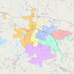 Map of Goldsboro with Districts